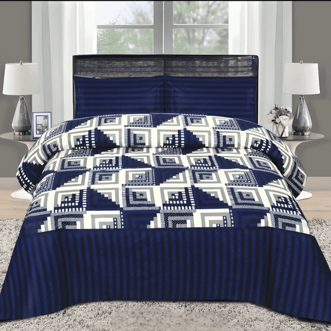 Cotton Satin 3pc Bedsheet - Blue Stairs