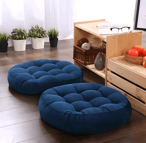 Velvet Round Floor Cushions - Pack of 2