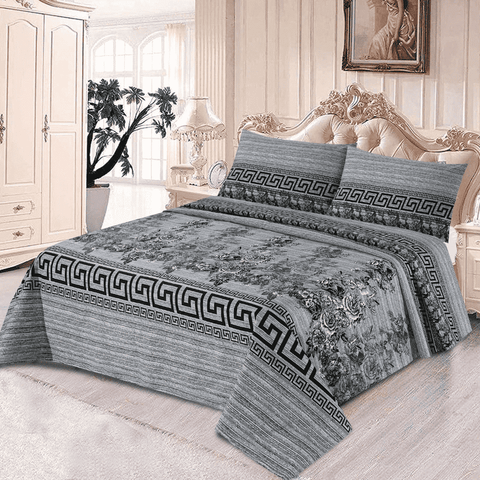 Crystal Cotton 3pc Bedsheet - Grey Floral