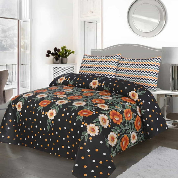 Cotton Satin 3pc Bedsheet - Orange Forest