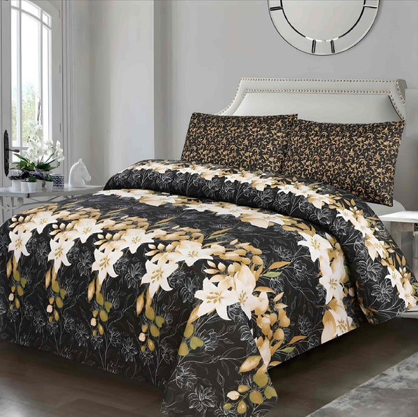 Cotton Satin 3pc Bedsheet - Black Forest