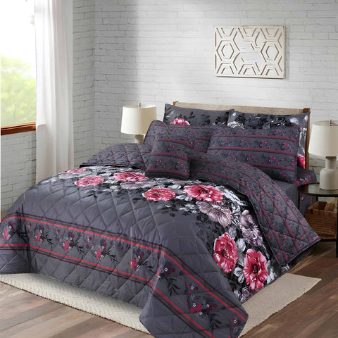 7pc CottonComforter Set - Grey Strip