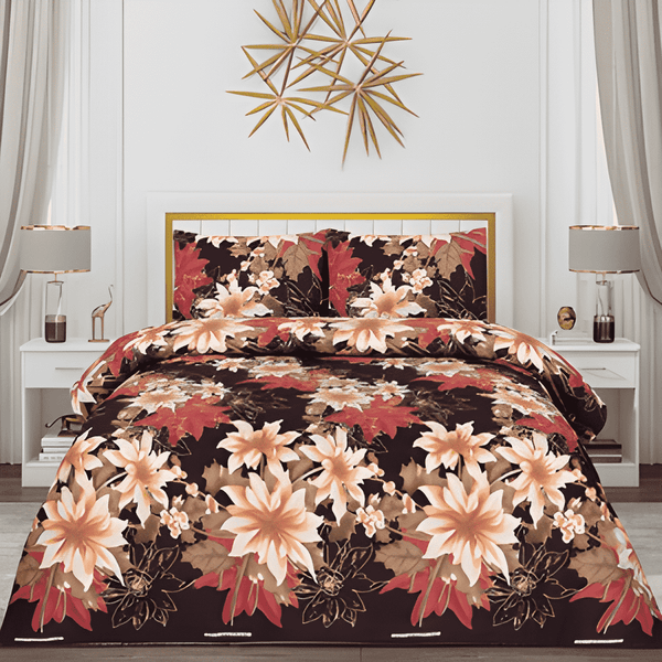 Crystal Cotton 3pc Bedsheet - Cashew Floral