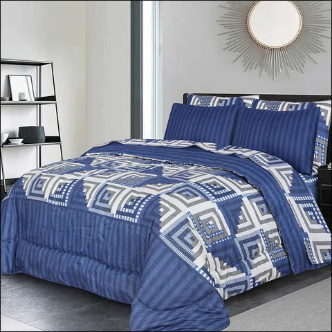 7pc Cotton Comforter Set - Blue Stairs